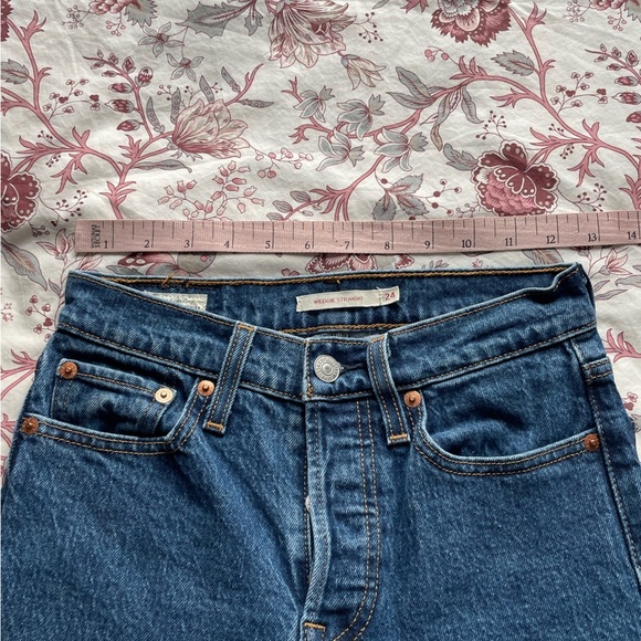 Levi’s Premium Wedgie Straight Below The Belt Raw Hem Button Fly Ankle Jeans 24 - Picture 13 of 16